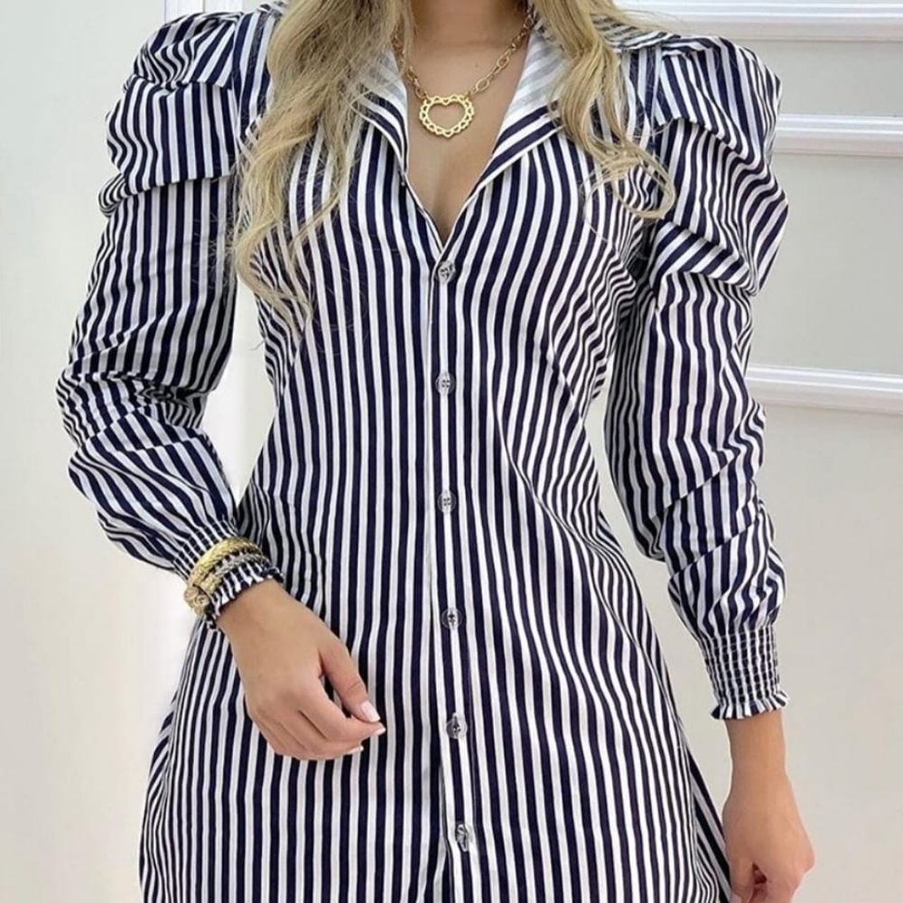Lines Vertical Shirt Dress Long Princess Sleeves